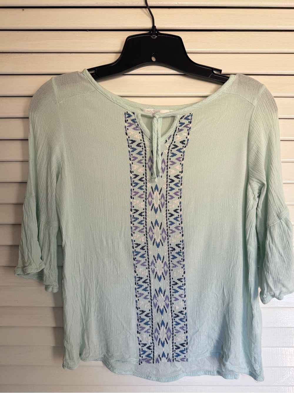Aeropostale Mint Green Embroidered Tie-Front Tunic